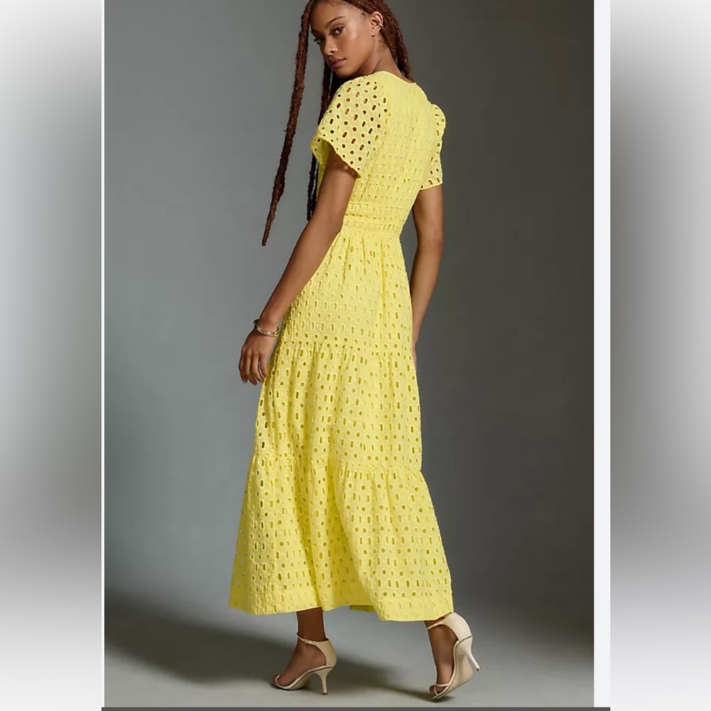 Anthropologie Yellow Eyelet Maxi Dress